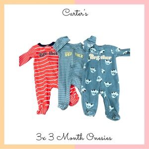 Carter's Little Brother 3 Month Zippered Footie Pajamas - Set of 3